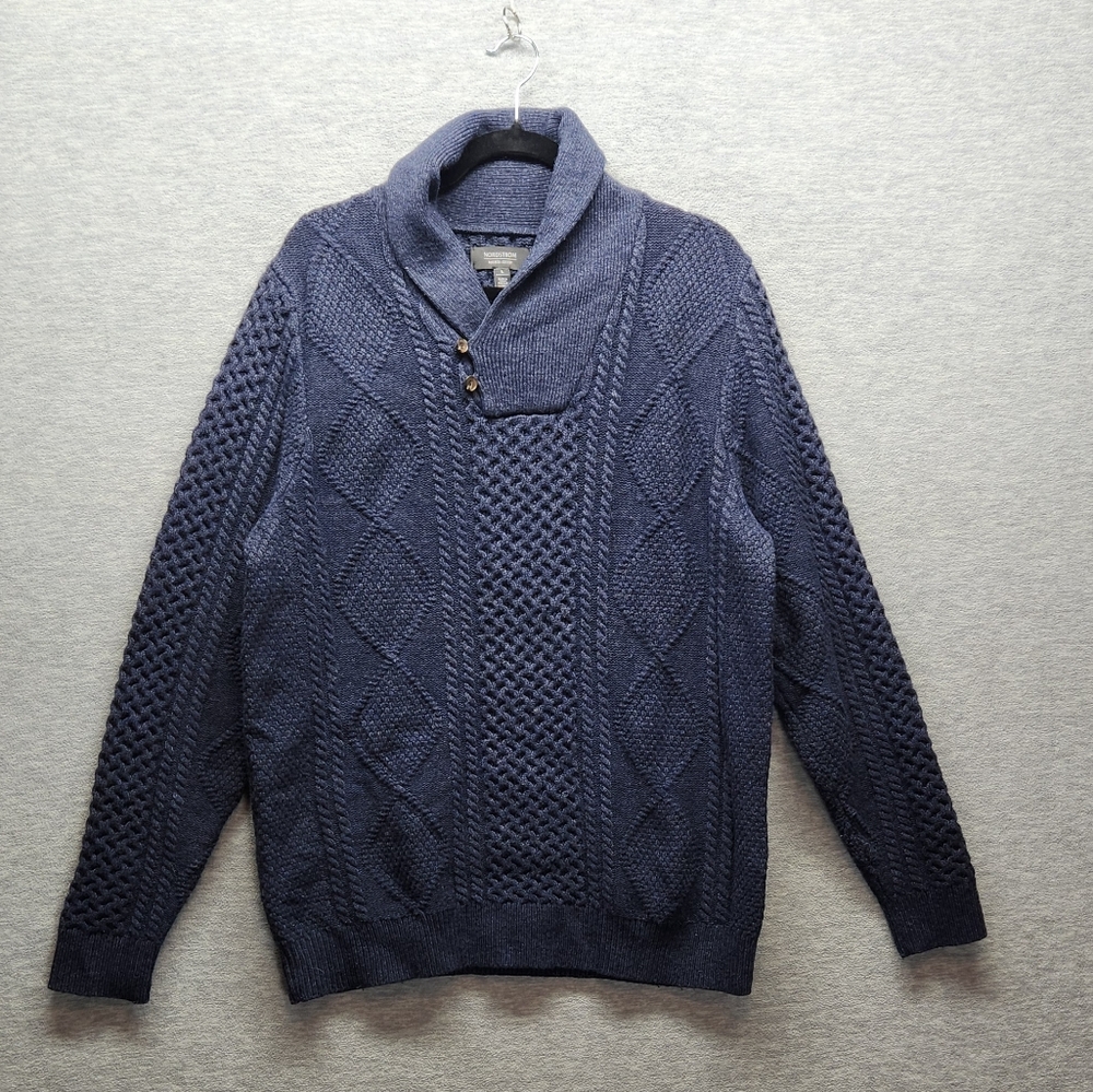 Nordstrom mens L lambs wool sweater Shawl Neck fisherman cabincore grandpacore